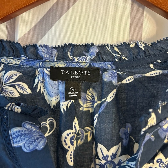 Talbots Navy Blue Floral Blouse - Picture 2 of 4
